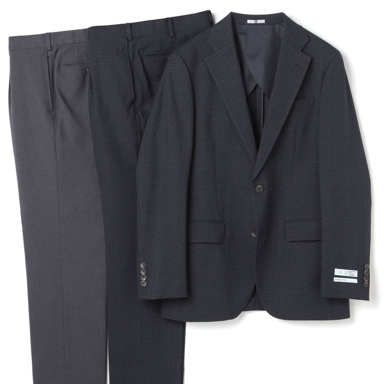 シルバーライン 【CLASSICO TAPERED】【秋冬】コーディネートパンツ付き/2釦シングルスーツ 1タック/ネイビー×グレンチェック+グレーソリッドパンツ/ウエストムーブ/4S SUSTAINABILITY&ECOLOGY FABRIC/※パンツ裾上げ済仕様 紺中間