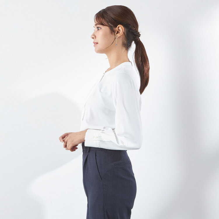 SUIT SELECT　アウトレット 【WEB限定/OUTLET/汚れ・キズ等有】【SL/長袖】ボウタイライクプルオーバー/ホワイト/「ウォッシャブル」「ストレッチ」「防シワ」「UV加工」「静電気防止」 白