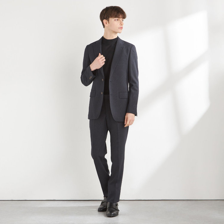 シルバーライン 【CLASSICO TAPERED】【秋冬】コーディネートパンツ付き/2釦シングルスーツ 1タック/ネイビー×グレンチェック+グレーソリッドパンツ/ウエストムーブ/4S SUSTAINABILITY&ECOLOGY FABRIC/※パンツ裾上げ済仕様 紺中間