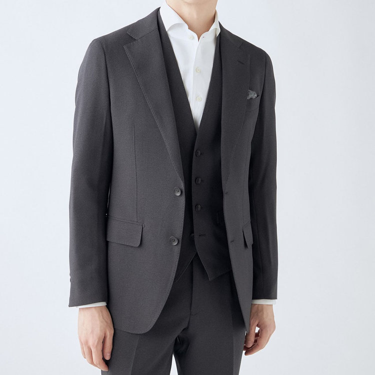 シルバーライン 【CLASSICO TAPERED】【秋冬】2釦シングルスリーピーススーツ 1タックテーパードパンツ/グレー/ウエストムーブ/4S SUSTAINABILITY&ECOLOGY FABRIC/※パンツ裾上げ済仕様 グレー中間