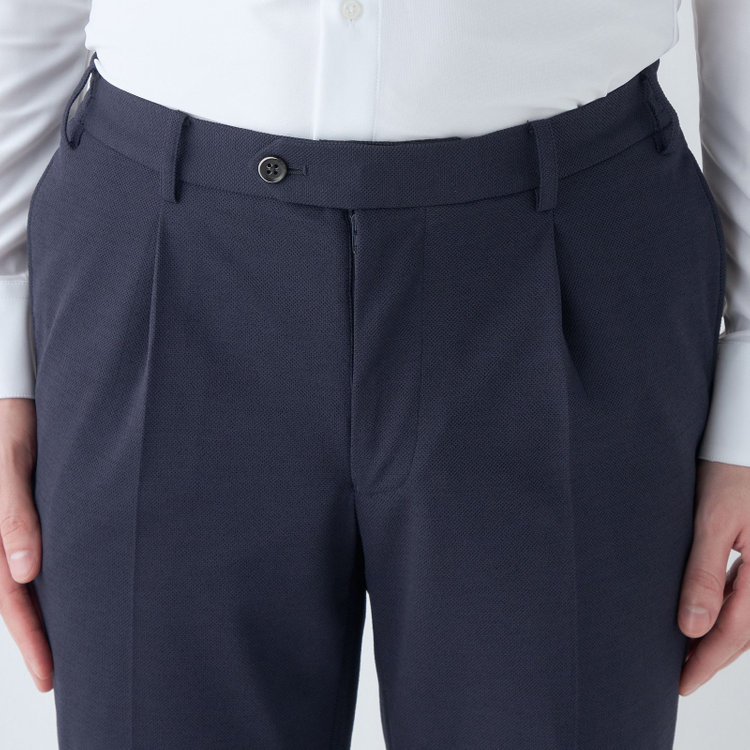 シルバーライン 【CLASSICO TAPERED】【春夏】1タックテーパードパンツ/ネイビー/ウエストシャーリング/RIRANCHA/裾上げ済仕様 紺中間
