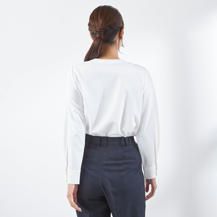 SUIT SELECT　アウトレット 【WEB限定/OUTLET/汚れ・キズ等有】【SL/長袖】ボウタイライクプルオーバー/ホワイト/「ウォッシャブル」「ストレッチ」「防シワ」「UV加工」「静電気防止」 白