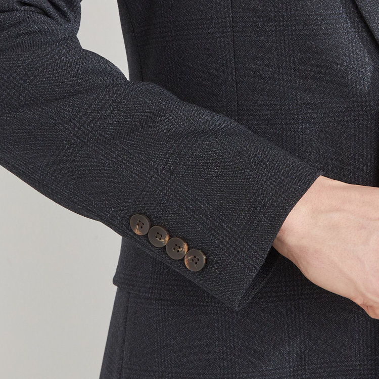 シルバーライン 【CLASSICO TAPERED】【秋冬】コーディネートパンツ付き/2釦シングルスーツ 1タック/ネイビー×グレンチェック+グレーソリッドパンツ/ウエストムーブ/4S SUSTAINABILITY&ECOLOGY FABRIC/※パンツ裾上げ済仕様 紺中間