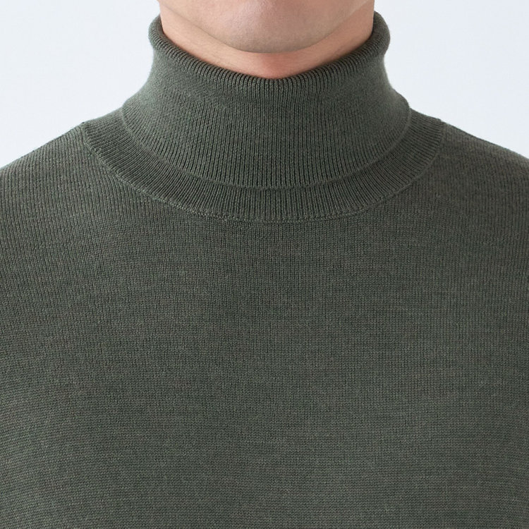 スーツセレクト 【RBC】【秋冬】ウール100％タートルネックニットセーター/カーキ/ZEGNA BARUFFA/マシンウォッシャブル 黄淡色
