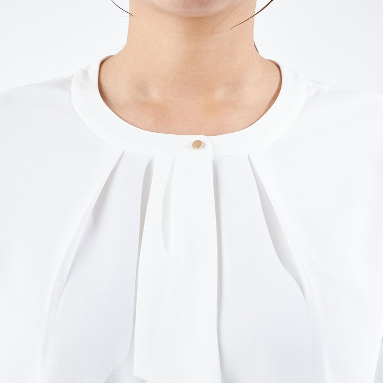 SUIT SELECT　アウトレット 【WEB限定/OUTLET/汚れ・キズ等有】【SL/長袖】ボウタイライクプルオーバー/ホワイト/「ウォッシャブル」「ストレッチ」「防シワ」「UV加工」「静電気防止」 白