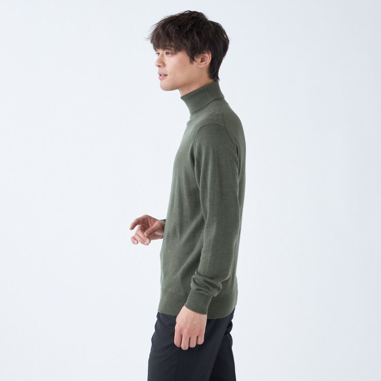 スーツセレクト 【RBC】【秋冬】ウール100％タートルネックニットセーター/カーキ/ZEGNA BARUFFA/マシンウォッシャブル 黄淡色