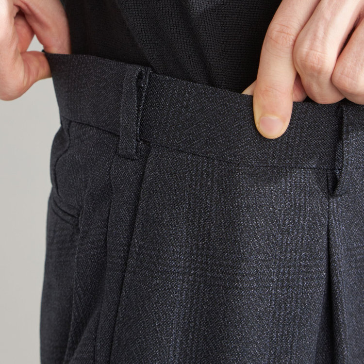 シルバーライン 【CLASSICO TAPERED】【秋冬】コーディネートパンツ付き/2釦シングルスーツ 1タック/ネイビー×グレンチェック+グレーソリッドパンツ/ウエストムーブ/4S SUSTAINABILITY&ECOLOGY FABRIC/※パンツ裾上げ済仕様 紺中間