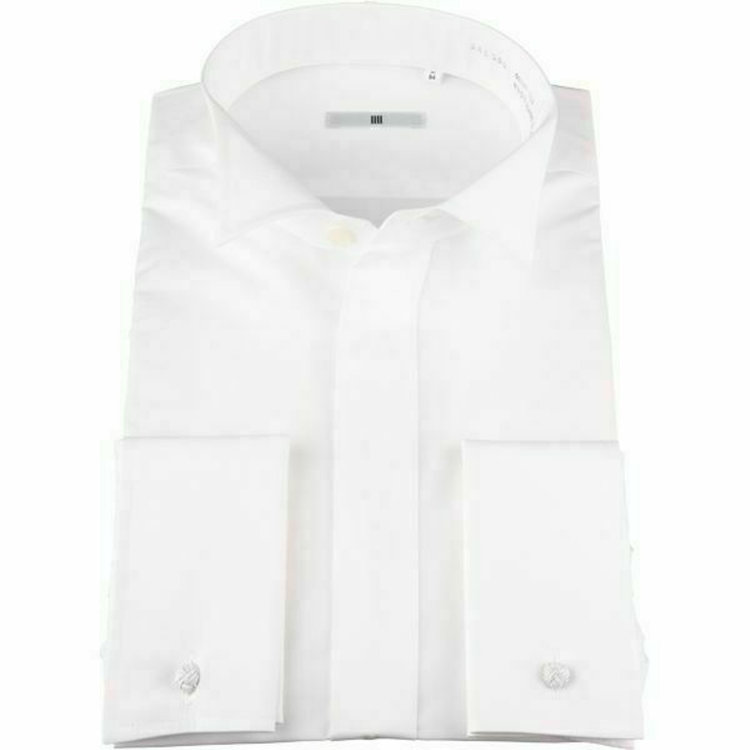 シルバーライン 【SL-4】ウイングカラードレスワイシャツ/ホワイト×ブロード/ダブルカフス(ゴムカフス付) 白