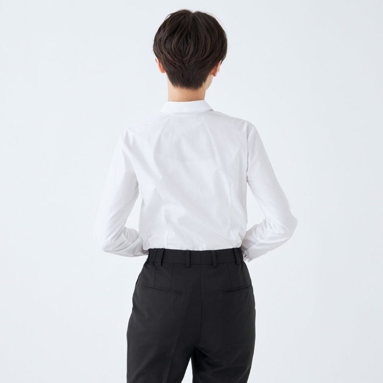 スーツセレクト 【SUIT SELECT×Samantha Thavasa】【長袖】リボン&フリル取り外しスキッパー/ホワイト×ドビーストライプ/形態安定 ホワイト系(白)