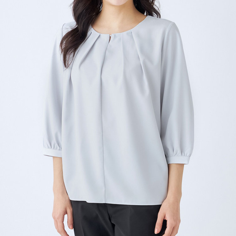 シルバーライン 【SILVER LINE/7分袖】前後2WAYクルーネックプルオーバー/グレー/「ウォッシャブル可能」「2WAYストレッチ」「防シワ」「UV加工」「接触冷感」 グレー淡色