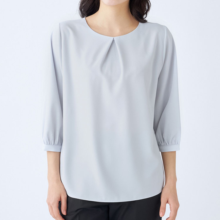 シルバーライン 【SILVER LINE/7分袖】前後2WAYクルーネックプルオーバー/グレー/「ウォッシャブル可能」「2WAYストレッチ」「防シワ」「UV加工」「接触冷感」 グレー淡色