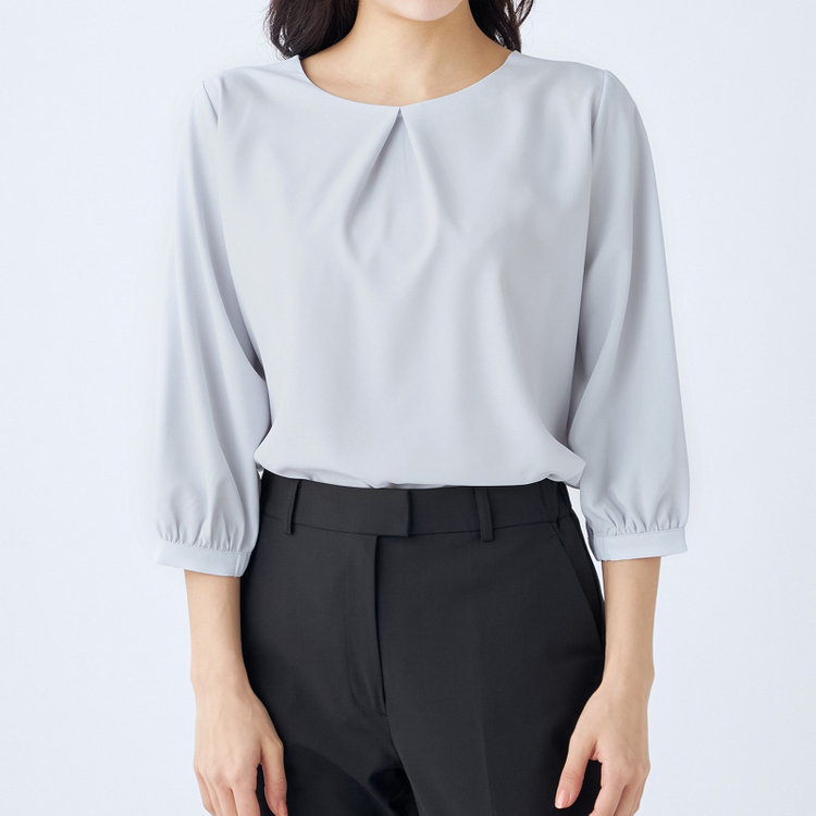 シルバーライン 【SILVER LINE/7分袖】前後2WAYクルーネックプルオーバー/グレー/「ウォッシャブル可能」「2WAYストレッチ」「防シワ」「UV加工」「接触冷感」 グレー淡色