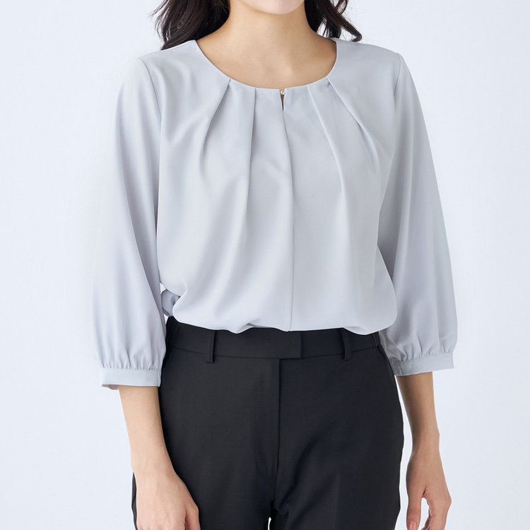 シルバーライン 【SILVER LINE/7分袖】前後2WAYクルーネックプルオーバー/グレー/「ウォッシャブル可能」「2WAYストレッチ」「防シワ」「UV加工」「接触冷感」 グレー淡色