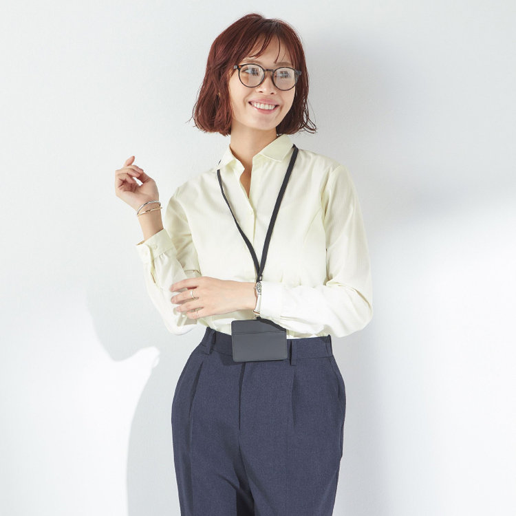 ソノタ 【SUIT SELECT×Samantha Thavasa】【長袖】リボン&フリル取り外しスキッパー/イエロー×ドビーストライプ/形態安定 黄中間