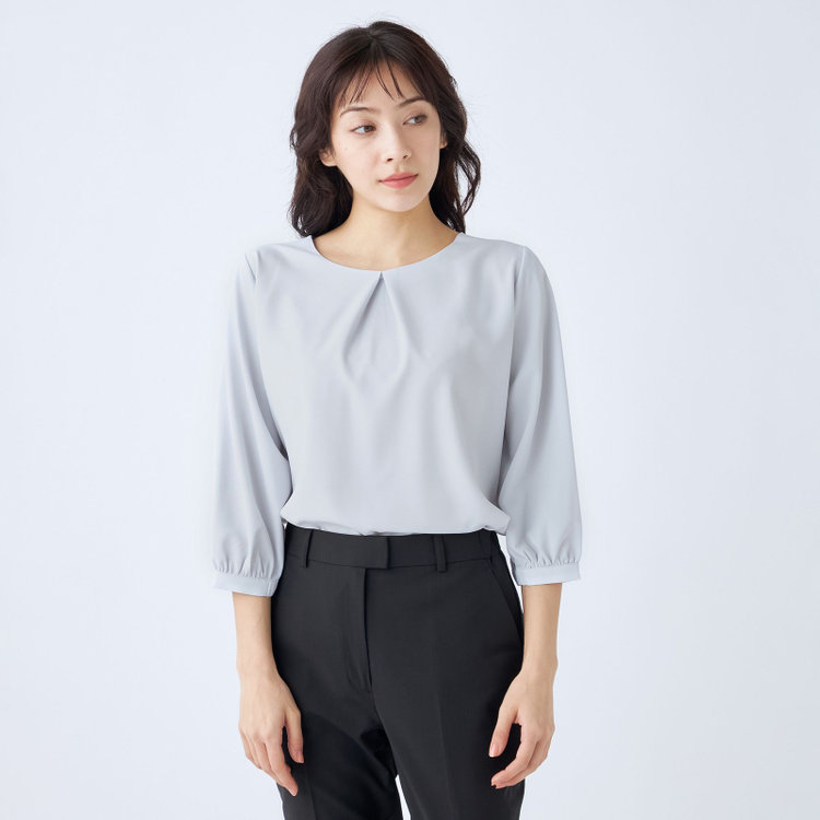 シルバーライン 【SILVER LINE/7分袖】前後2WAYクルーネックプルオーバー/グレー/「ウォッシャブル可能」「2WAYストレッチ」「防シワ」「UV加工」「接触冷感」 グレー淡色