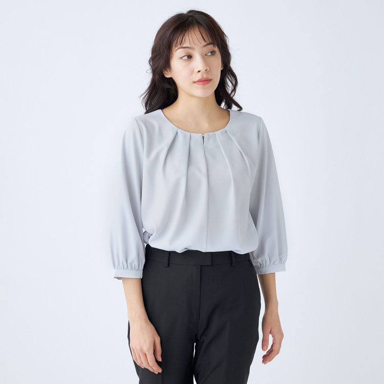 シルバーライン 【SILVER LINE/7分袖】前後2WAYクルーネックプルオーバー/グレー/「ウォッシャブル可能」「2WAYストレッチ」「防シワ」「UV加工」「接触冷感」 グレー淡色