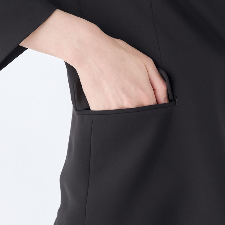 シルバーライン 【SL】【春夏】ノーカラー七分袖ジャケット/ブラック/ウォッシャブル 黒