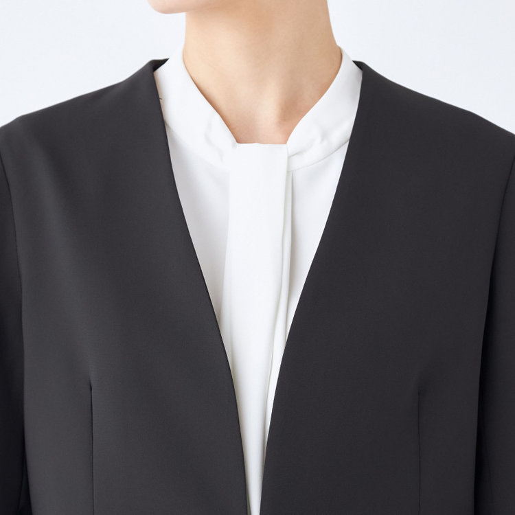 シルバーライン 【SL】【春夏】ノーカラー七分袖ジャケット/ブラック/ウォッシャブル 黒