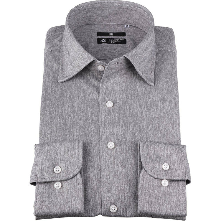 ブラックライン 【発送在庫あり】【BLACK LINE】ワイドカラーワイシャツ/グレー/「4S」スーパーノンアイロン・ストレッチ グレー中間