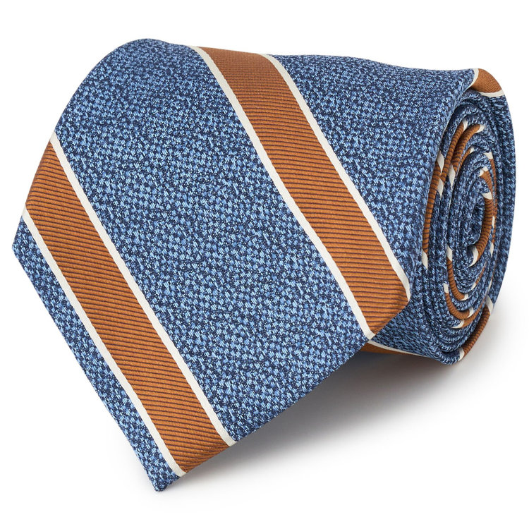 シルバーライン 【SILVER LINE】シルクストライプネクタイ 8.5cm幅/ブルー×ブラウン/Finest fabrics by COMO ITALY その他