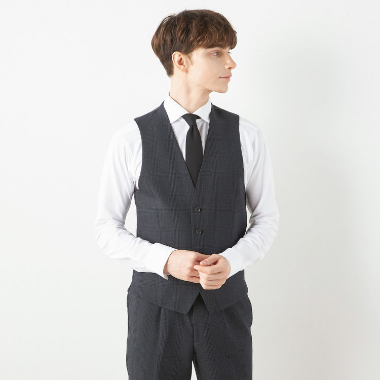 シルバーライン 【CLASSICO TAPERED】【秋冬】2釦シングルスリーピーススーツ 1タックテーパードパンツ/グレー×チェック/ウエストムーブ/4S SUSTAINABILITY&ECOLOGY FABRIC/※パンツ裾上げ済仕様 グレー濃色