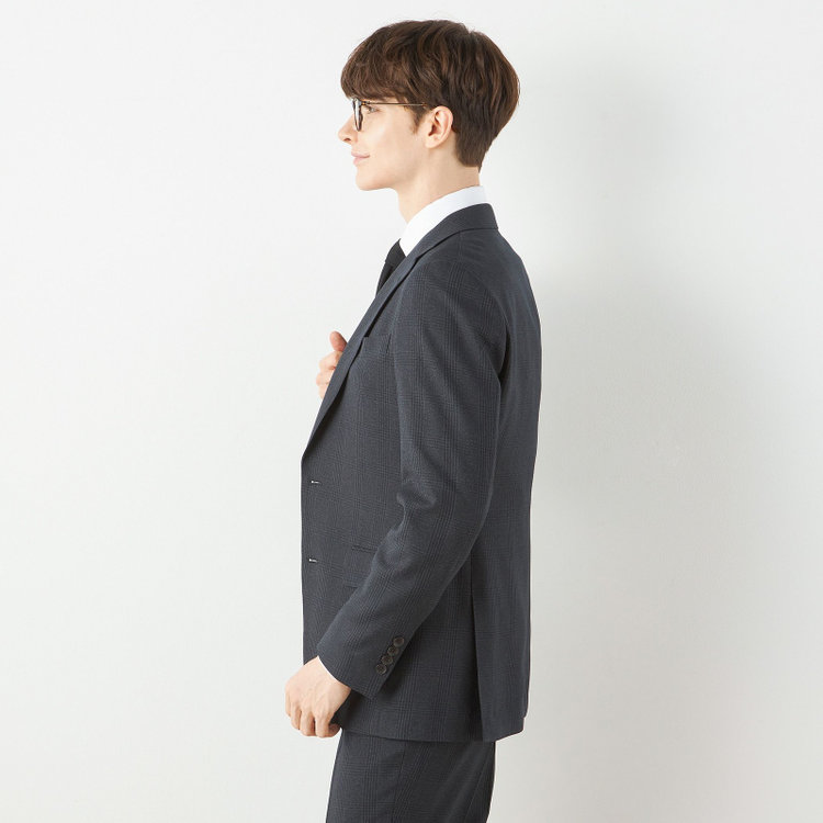 シルバーライン 【CLASSICO TAPERED】【秋冬】2釦シングルスリーピーススーツ 1タックテーパードパンツ/グレー×チェック/ウエストムーブ/4S SUSTAINABILITY&ECOLOGY FABRIC/※パンツ裾上げ済仕様 グレー濃色