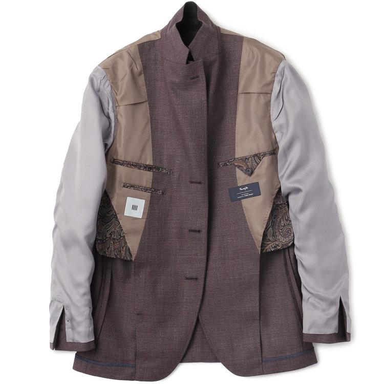 シルバーライン 【CLASSICO TAPERED】【春夏】3釦段返りシングルスーツ 2タック/ダークブラウン/パッチポケット/ウエストムーブ仕様/MARZOTTO/※パンツ裾直し必要 茶中間