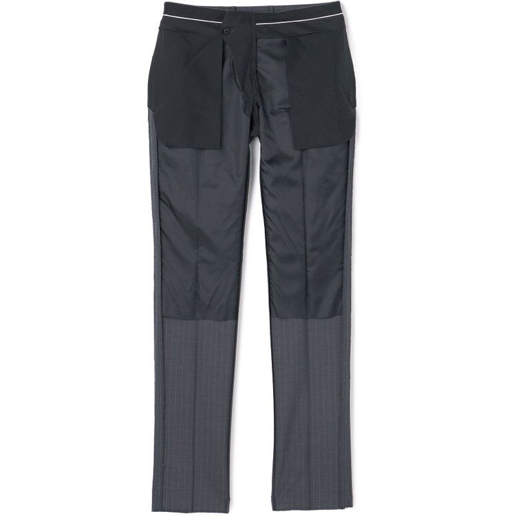 ブラックライン 【KSW】【春夏】スペアパンツ付き/2釦シングルスーツ 0タック/グレー×ストライプ/WASHABLE SUIT/※パンツ裾直し必要 グレー中間