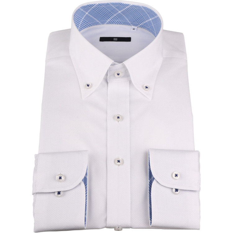 ブラックライン 【WEB限定/OUTLET】【BL】【形態安定】ボタンダウンドレスワイシャツ/ホワイト×ドビー/襟袖裏別布：チェック/釦付糸：ネイビー/Oil guard ホワイト系(白)