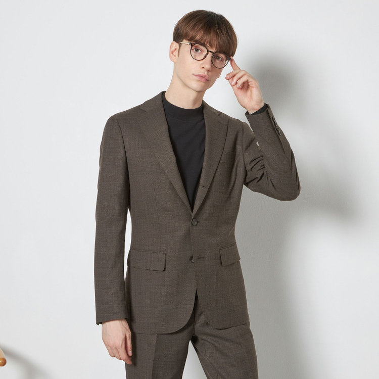 シルバーライン 【CLASSICO TAPERED】【春夏】3釦段返りシングルスーツ 2タック/ブラウン/NEW ZEALAND WOOL MIX/裾直し必要 茶中間