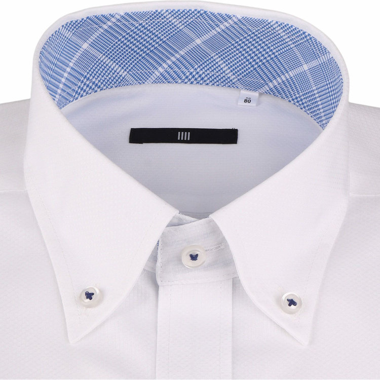ブラックライン 【WEB限定/OUTLET】【BL】【形態安定】ボタンダウンドレスワイシャツ/ホワイト×ドビー/襟袖裏別布：チェック/釦付糸：ネイビー/Oil guard ホワイト系(白)