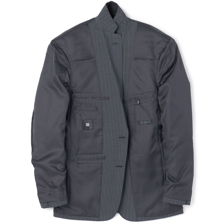 ブラックライン 【KSW】【春夏】スペアパンツ付き/2釦シングルスーツ 0タック/グレー×ストライプ/WASHABLE SUIT/※パンツ裾直し必要 グレー中間