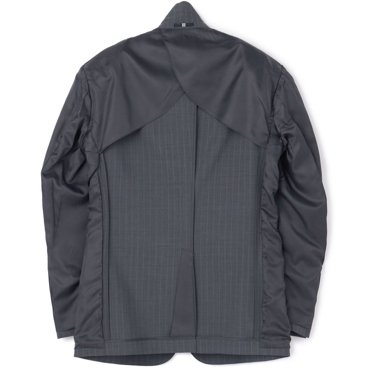 ブラックライン 【KSW】【春夏】スペアパンツ付き/2釦シングルスーツ 0タック/グレー×ストライプ/WASHABLE SUIT/※パンツ裾直し必要 グレー中間