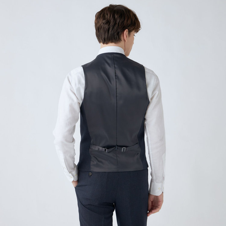 シルバーライン 【CLASSICO TAPERED】【秋冬】2釦シングルスリーピーススーツ 1タックテーパードパンツ/ネイビー×プレイド/ウエストムーブ/4S SUSTAINABILITY&ECOLOGY FABRIC/※パンツ裾上げ済仕様 紺濃色