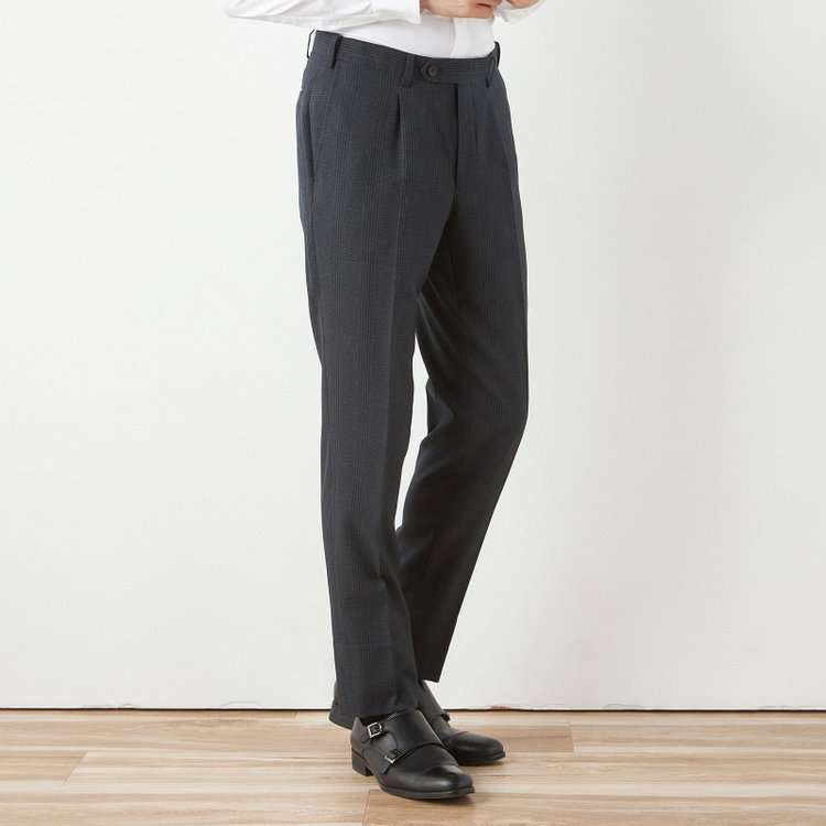 シルバーライン 【CLASSICO TAPERED】【秋冬】2釦シングルスリーピーススーツ 1タックテーパードパンツ/グレー×チェック/ウエストムーブ/4S SUSTAINABILITY&ECOLOGY FABRIC/※パンツ裾上げ済仕様 グレー濃色