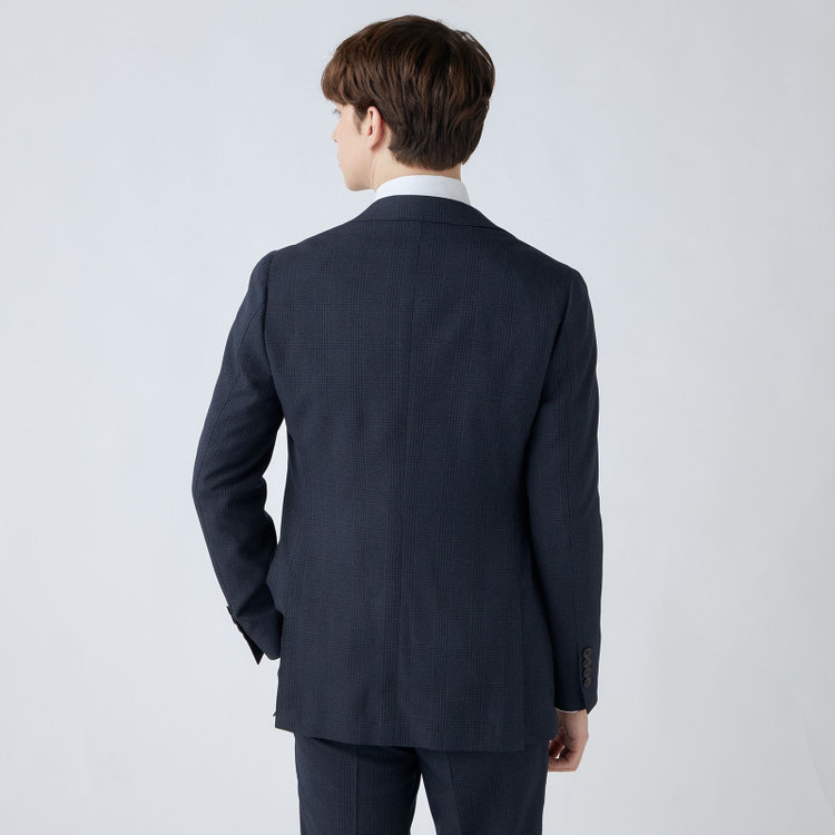 シルバーライン 【CLASSICO TAPERED】【秋冬】2釦シングルスリーピーススーツ 1タックテーパードパンツ/ネイビー×プレイド/ウエストムーブ/4S SUSTAINABILITY&ECOLOGY FABRIC/※パンツ裾上げ済仕様 紺濃色