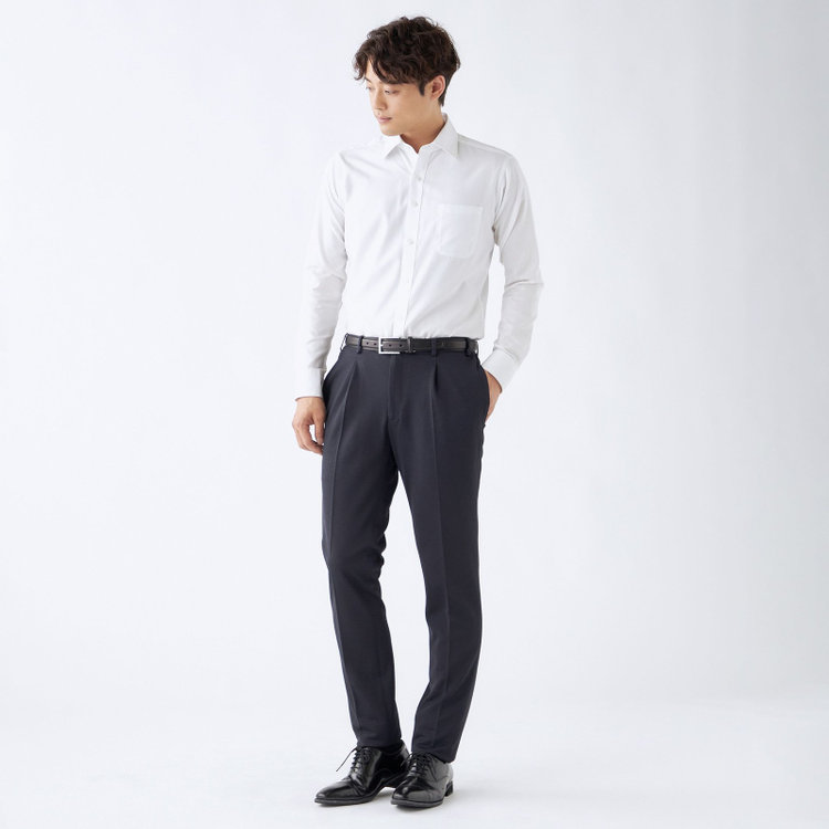 シルバーライン 【CLASSICO TAPERED】【春夏】1タックテーパードパンツ/ネイビー＆ブラック×ハウンドトゥース/ウエストシャーリング/4S SUSTAINABILITY&ECOLOGY FABRIC/※裾上げ必要 紺濃色