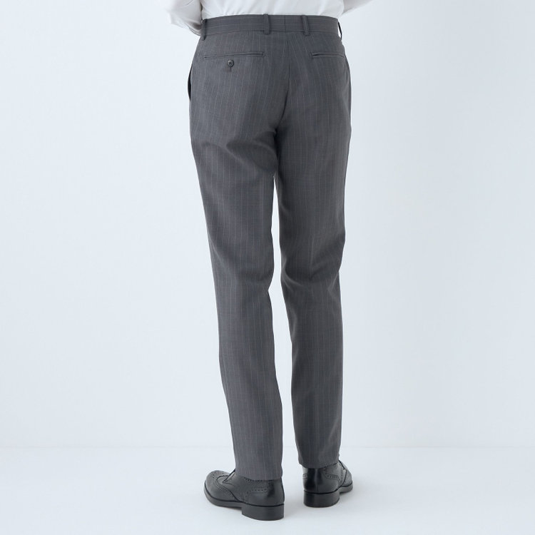ブラックライン 【KSW】【春夏】スペアパンツ付き/2釦シングルスーツ 0タック/グレー×ストライプ/WASHABLE SUIT/※パンツ裾直し必要 グレー中間