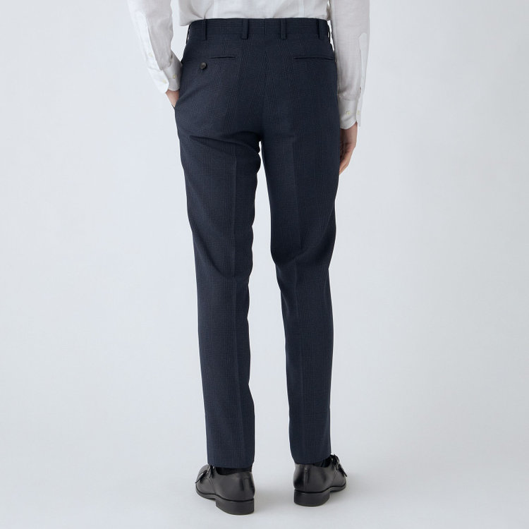 シルバーライン 【CLASSICO TAPERED】【秋冬】2釦シングルスリーピーススーツ 1タックテーパードパンツ/ネイビー×プレイド/ウエストムーブ/4S SUSTAINABILITY&ECOLOGY FABRIC/※パンツ裾上げ済仕様 紺濃色