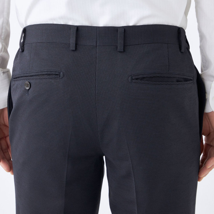 シルバーライン 【CLASSICO TAPERED】【春夏】1タックテーパードパンツ/ネイビー＆ブラック×ハウンドトゥース/ウエストシャーリング/4S SUSTAINABILITY&ECOLOGY FABRIC/※裾上げ必要 紺濃色