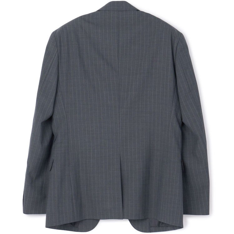 ブラックライン 【KSW】【春夏】スペアパンツ付き/2釦シングルスーツ 0タック/グレー×ストライプ/WASHABLE SUIT/※パンツ裾直し必要 グレー中間