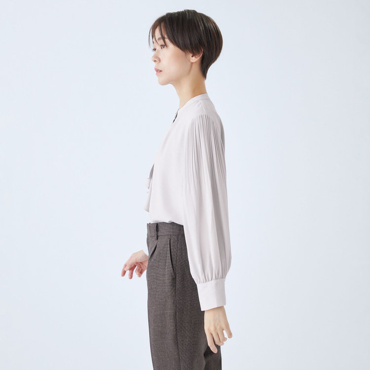 シルバーライン 【SL/長袖】ラッフルタイ付きプルオーバーブラウス/グレー/2WAYストレッチ/UV加工/ウォッシャブル グレー淡色