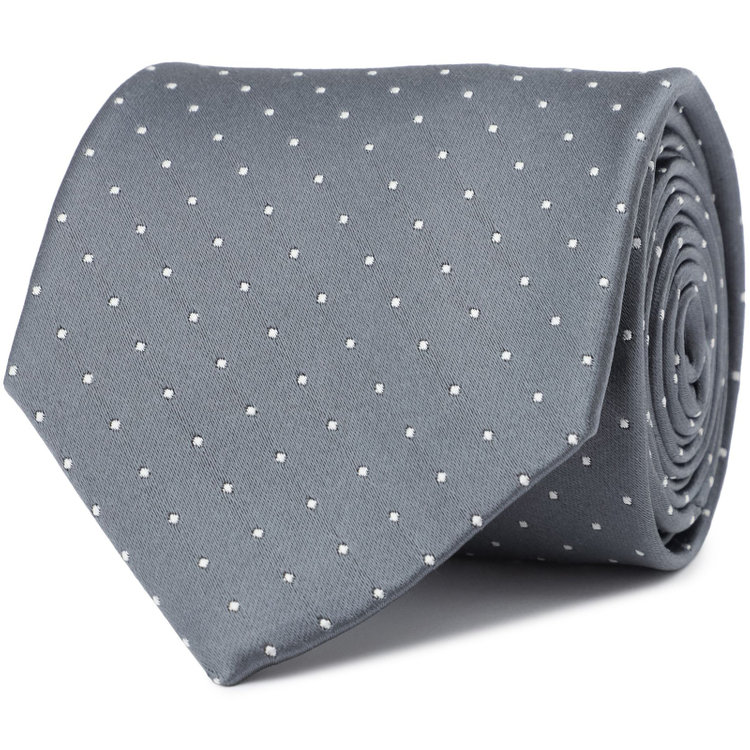 シルバーライン 【SILVER LINE】シルクドットネクタイ 8.5cm幅/グレー+ホワイト/JAPAN MADE その他