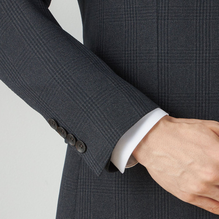 シルバーライン 【CLASSICO TAPERED】【秋冬】2釦シングルスリーピーススーツ 1タックテーパードパンツ/グレー×チェック/ウエストムーブ/4S SUSTAINABILITY&ECOLOGY FABRIC/※パンツ裾上げ済仕様 グレー濃色