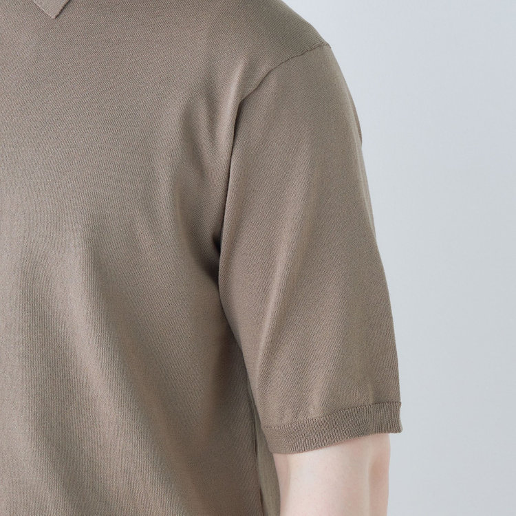 スーツセレクト 【RBC】【5分袖】コットンブレンドレトロポロシャツ/ブラウン/マシンウォッシャブル 茶淡色