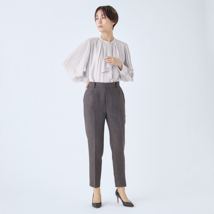 シルバーライン 【SL/長袖】ラッフルタイ付きプルオーバーブラウス/グレー/2WAYストレッチ/UV加工/ウォッシャブル グレー淡色