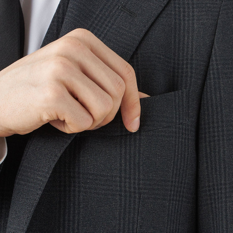 シルバーライン 【CLASSICO TAPERED】【秋冬】2釦シングルスリーピーススーツ 1タックテーパードパンツ/グレー×チェック/ウエストムーブ/4S SUSTAINABILITY&ECOLOGY FABRIC/※パンツ裾上げ済仕様 グレー濃色