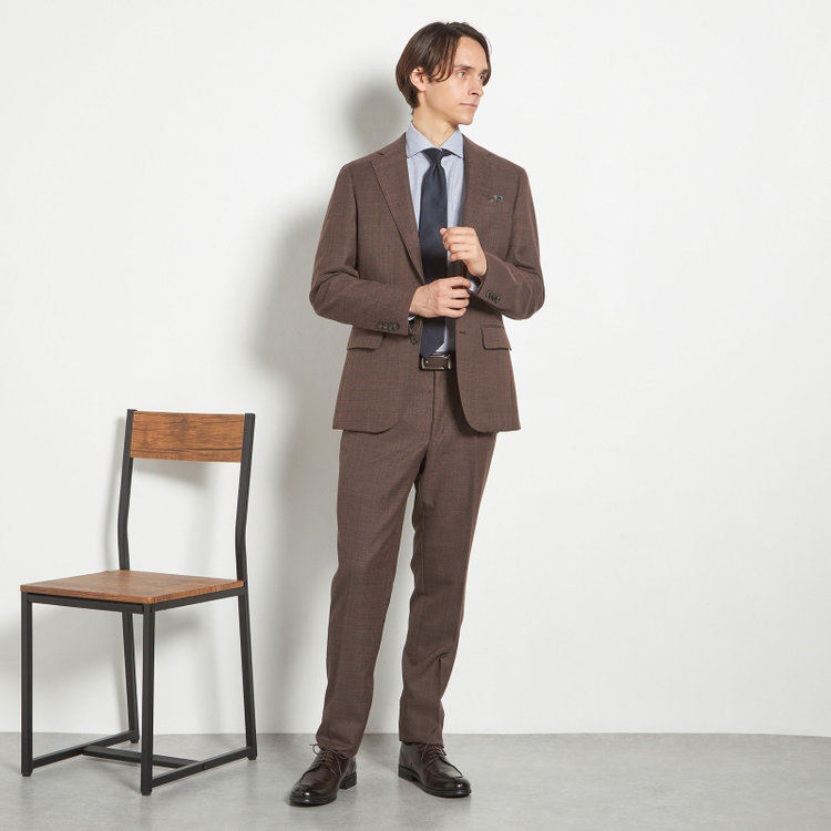 シルバーライン 【CLASSICO TAPERED】【春夏】3釦段返りシングルスーツ 2タック/ブラウン/NEW ZEALAND WOOL MIX/裾直し必要 赤濃色