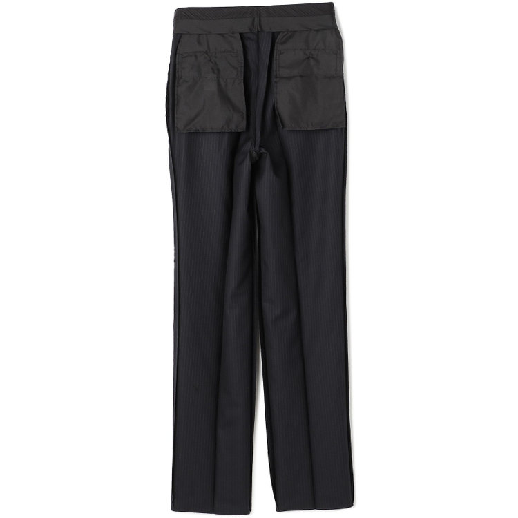 ソノタ 【BLACK LINE】1タックワイドシルエットパンツ/ネイビー×ストライプ/NEW ZEALAND WOOL MIX/※裾上げ必要 紺中間