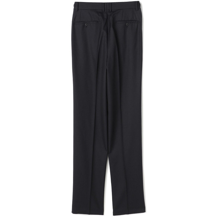 ソノタ 【BLACK LINE】1タックワイドシルエットパンツ/ネイビー×ストライプ/NEW ZEALAND WOOL MIX/※裾上げ必要 紺中間